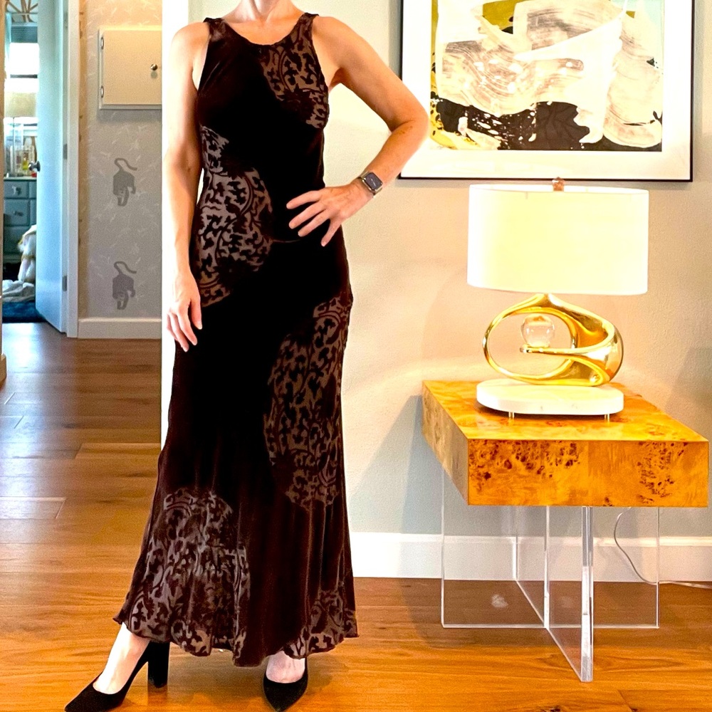 Betsy Johnson gorgeous brown velvet with burnout medallion designs